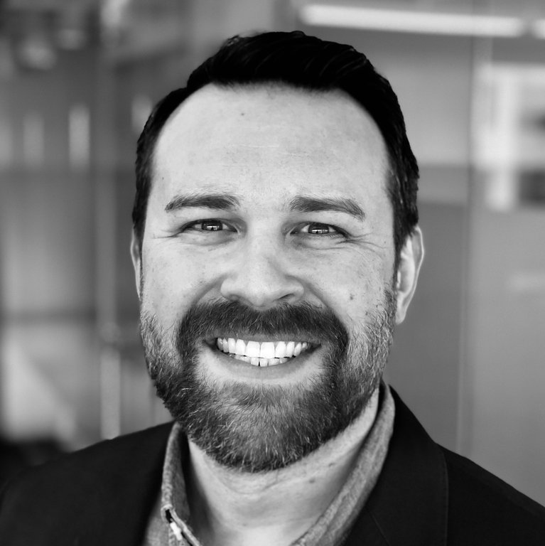 Portrait of Eric Harris in black and white