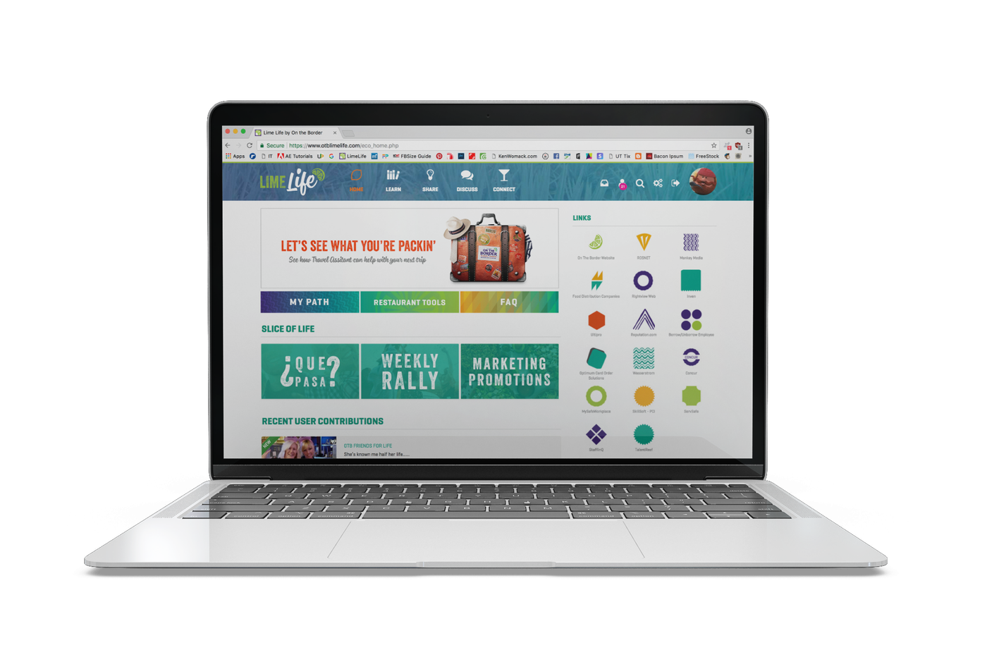 Laptop with a web browser on screen showing the otblimelife homepage